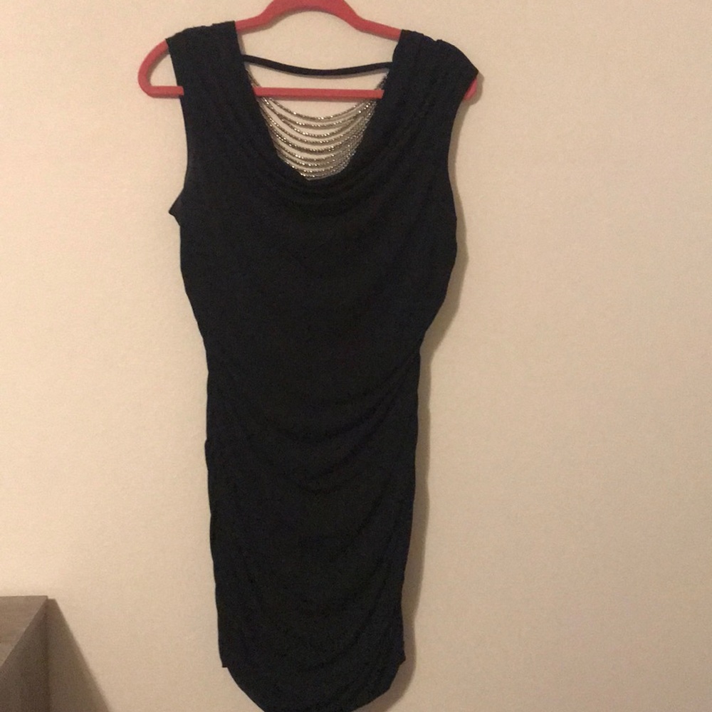 Sexy black dress with chains across the back